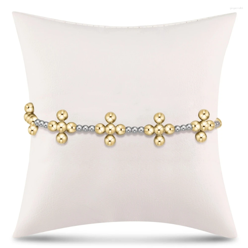 Charm Bracelets Vlen 18 K Gold Plated Cross Christian Bracelet For Women Hypoallergenic Beads Religious Femme Jewelry Stretch Pulseras