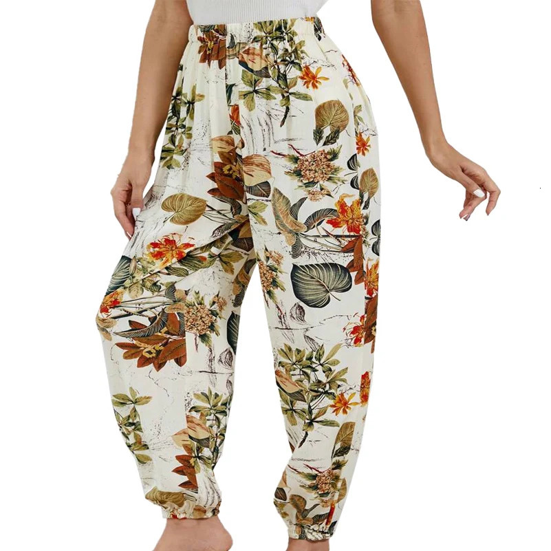 Plus Size Womens Clothing Womens Plus Size Casual Pants Floral Print Elastic Waist Slightly Elastic Slim Pants 250609