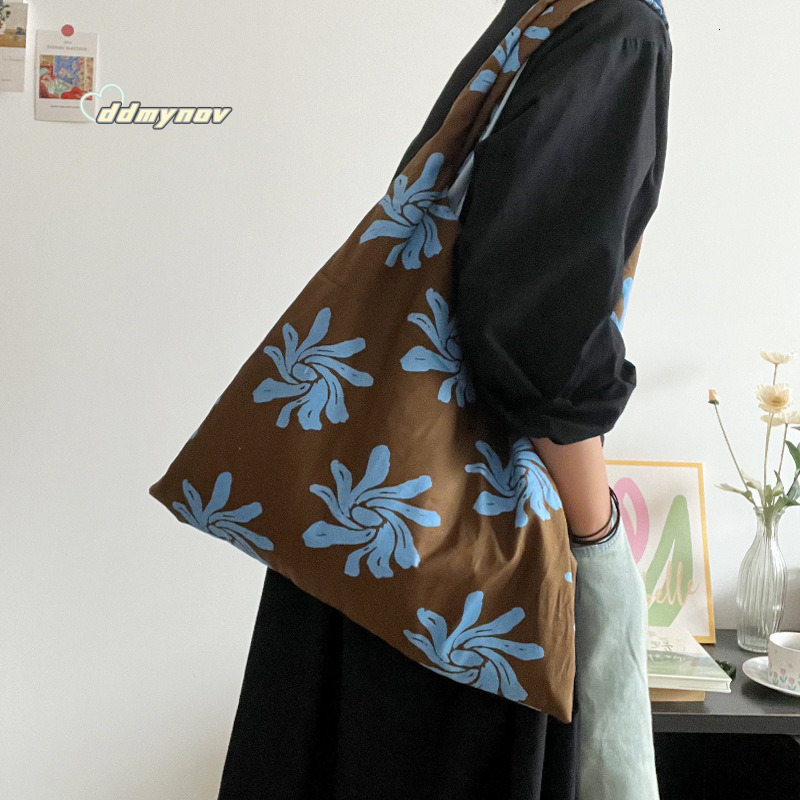 Autumn Winter Lazy Casual Orchid Large Capacity Tote Niche Korean Style Vest Canvas Shoulder Women's Bag ddmynov