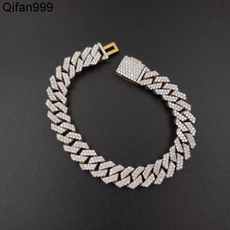 Mens Unique 925 Sterling Silver Cuban Link Bracelet Fully Iced Brilliant Cut Moissanite Diamond Gold Plated Hip Hop Weddings