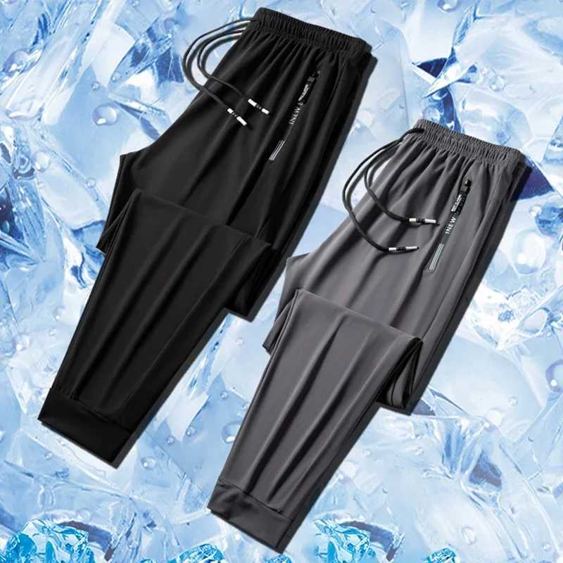 Ice Silk Mens Trousers 2025 Summer Black-and-gray Thin Style Business Casual Pants Outdoor Stretch Breathable Straight Leg Loose XJ250618