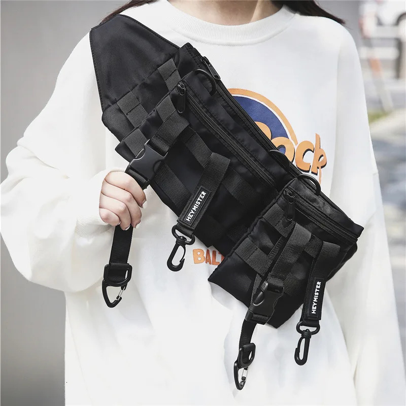 Hip Hop Streetwear Unisex Waist Bags Casual Travel Chest Pack Removable Pockets High Quality Waterproof Nylon Crossbody Bag 250618