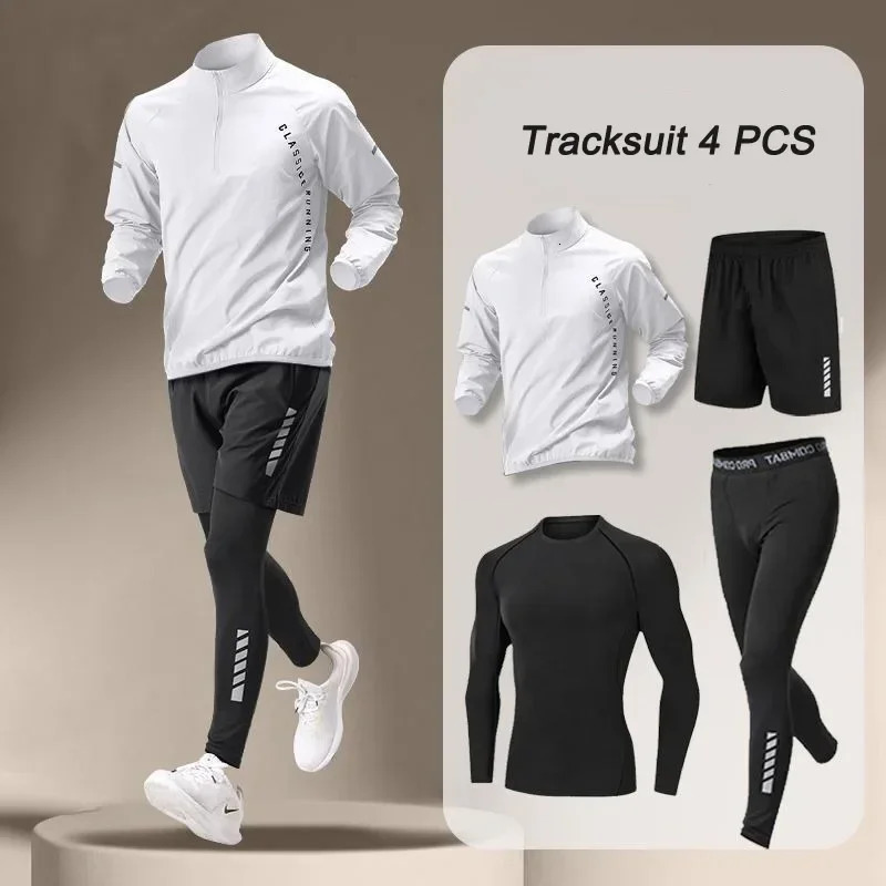 summer Mens Quick Dry Jacket Suit 1-4 piece Outdoor Fitness Running Sets Sports Jogging Pants Workout Clothes Sportswear 250614