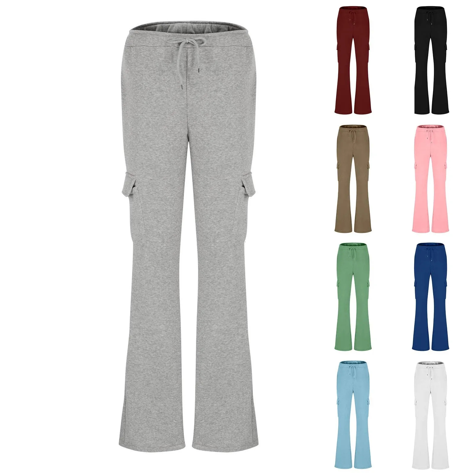 Pants For Women High Waisted Cargo Bootcut Yoga Pants With Pockets Summer Plus Size Flare Casual Female Long Pants Trousers 250614