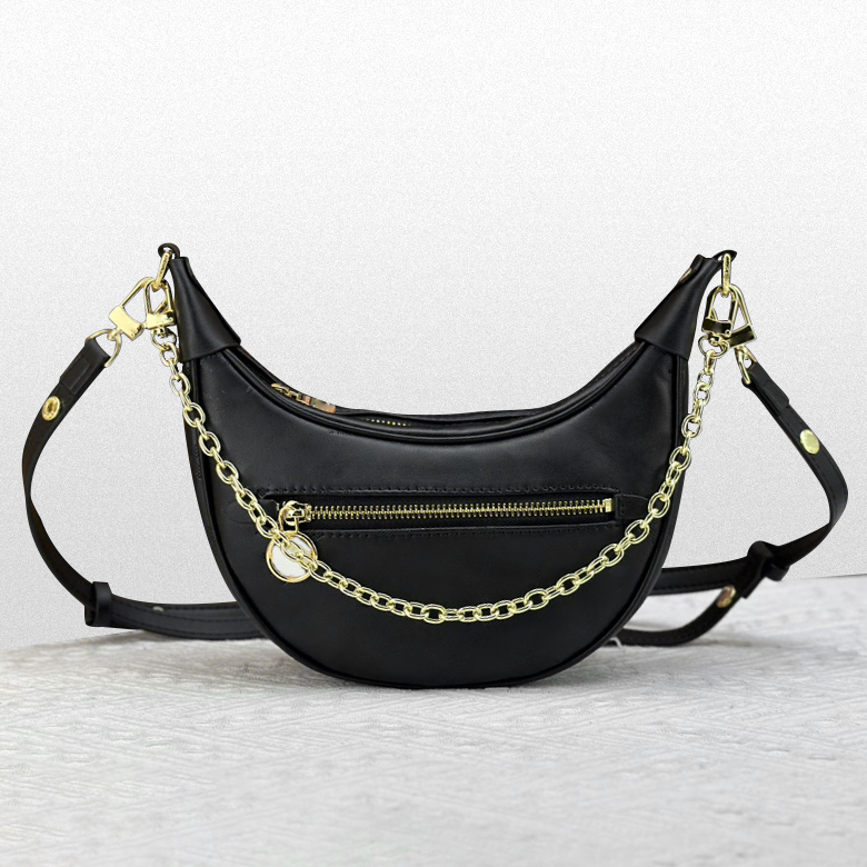 Women's Half Moon Handbag Shoulder Bag Designer Crossbody Fashion Women's Armpit Bag Luxury Cow Horn Purse Chain Shoulder Bag Half Round