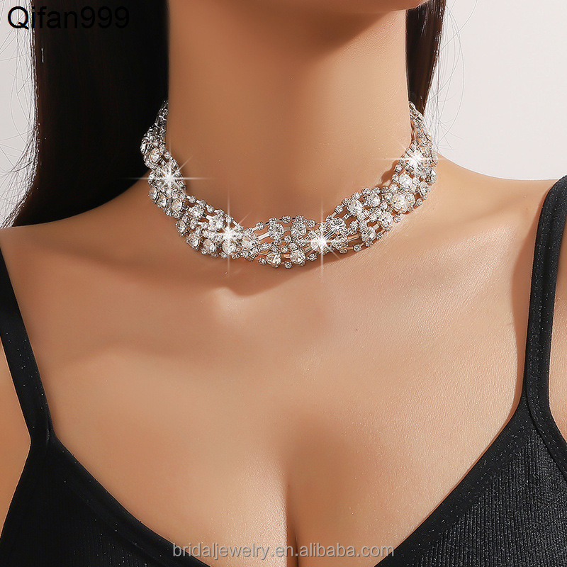 European and American Exaggerated Clavicle Chain Exquisite Crystal Luxury Jewelry Shiny Bride Wedding Necklace for Women