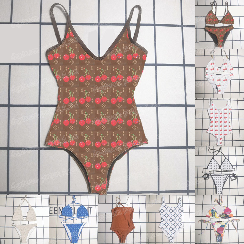 Cherry Print Swimwear Women Designer Sexy Bikini Set Brand Padded Push Up Split Swimsuits Summer Beach Holidays Bathing Suit