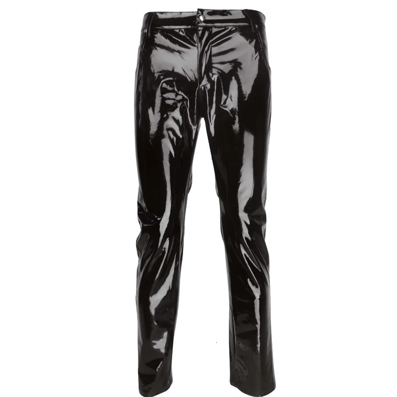 Black Party Stage Performance Slim Fit Biker Faux Leather Pants Shiny PVC Latex Trousers Fashion Motorcycle Mens 250614