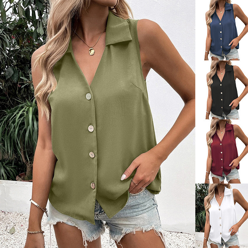 Womens Clothing 2025 New Summer Solid Color V-neck Loose Chiffon Blouse Sleeveless Twist Knot Vest Shirt for Women