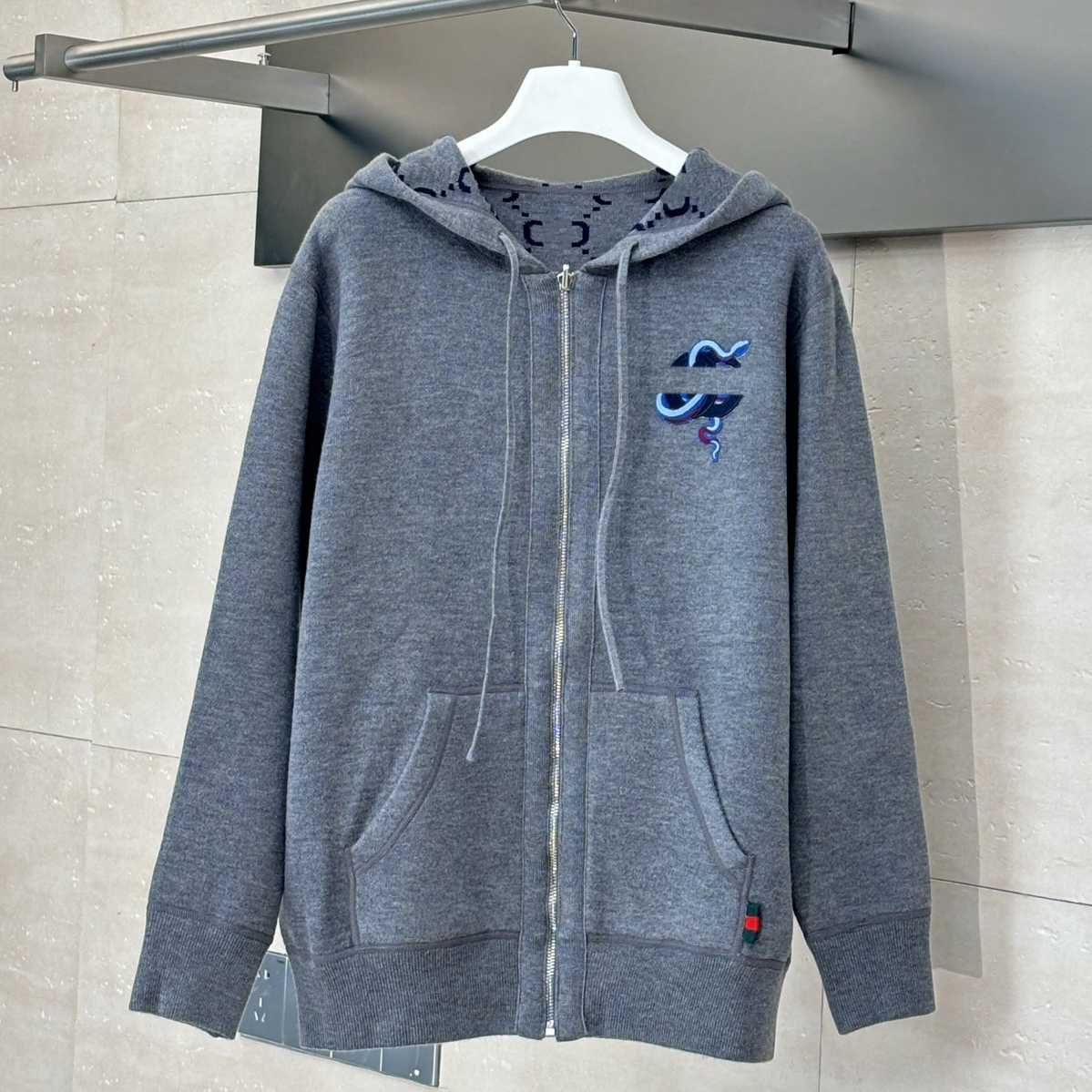High quality designer men's outerwear, fashionable double-sided printed knitted hoodie, men's jacket, casual loose zipper knitted jacket,