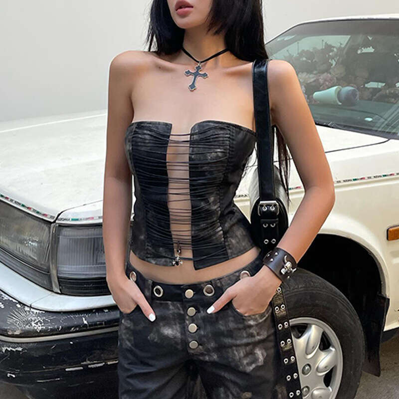 Summer Women's Fashion Sexy Hollow Out Mature Style Pure Desire Off-Shoulder Tube Top Vest B5