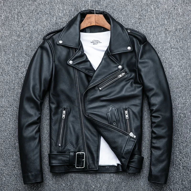 Heavyweight Genuine Cowhide Motorcycle Jacket Mens Collar Biker Vest Slim Fit Fashionable Leather Coat from Mainland China 250617
