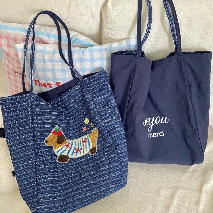 Korean-style Shopping Bag Casual Striped Canvas Bag for Women 2025 New Large-capacity Single-shoulder Tote Bag Double-sided Commuting Underarm Bag
