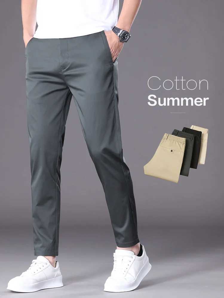Summer High Quality Cotton Ankle Length Casual Pants Men Business Slim Elastic Waist Jogger Outdoors Korean Work Suit TrousersXJ250618