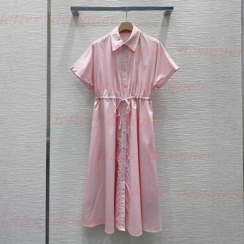 Designer women's Dresses mirror quality Women's Clothing 25 Summer New Turn-down Collar Waist Drawstring Tie Waist Fashionable Elegant Cas