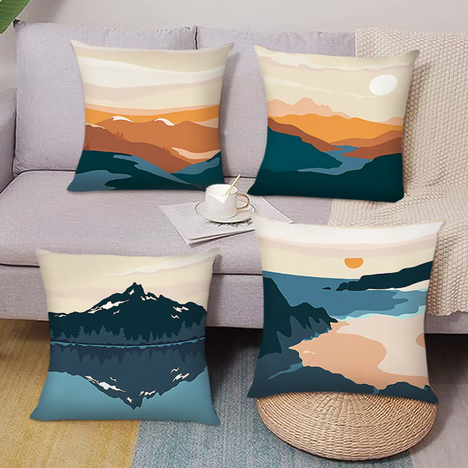 Linen Print Throw Pillow case Multicolor Sunset Nordic Home Decoration Pillowcase Bedroom Cushion Cover-image-1062616901