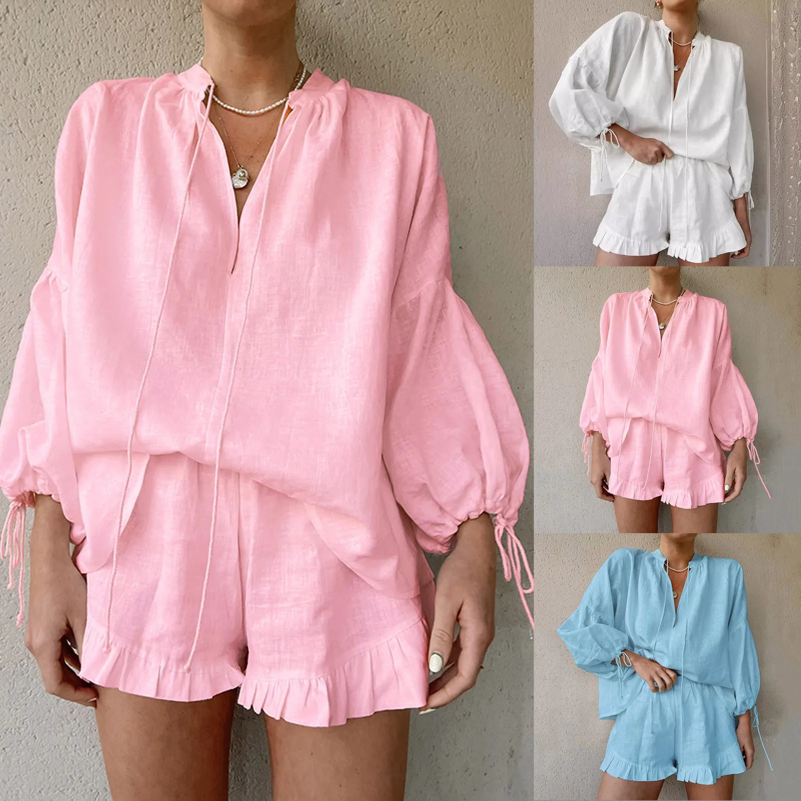 Short Pants WomenS Vacation Fashion Casual Suit Solid Color Loose Comfortable Trousers Sets Summer Daily Wear Elegant Clothes 250614