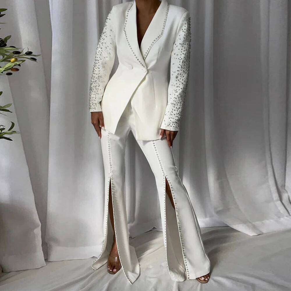 Designer Clothing 2025 Solid Spliced Dias Two Piece Set For Women Lapel Long Sleeve Blazer High Waist Pant Slim Sets Female