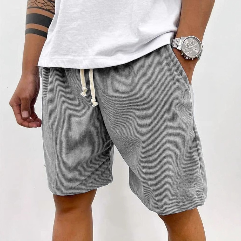 2025 New Mens Summer Casual Drawstring Pocket Corduroy Shorts
