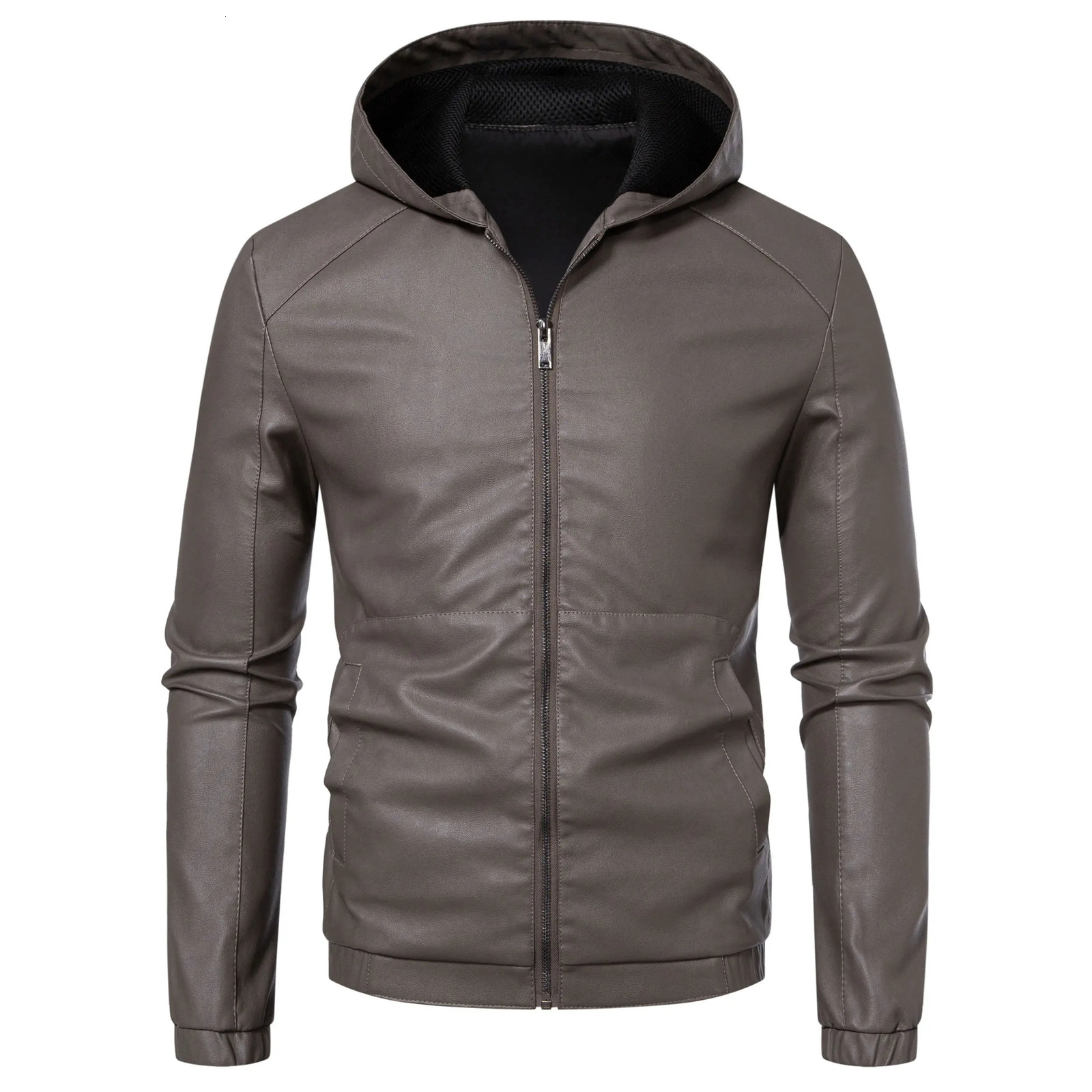 TRAF Men Faux Leather Jacket Motorcycle Outerwear Fashion Hooded Pu Moto Biker Jackets Black Slim Coat Man Plus Size 5Xl 250616