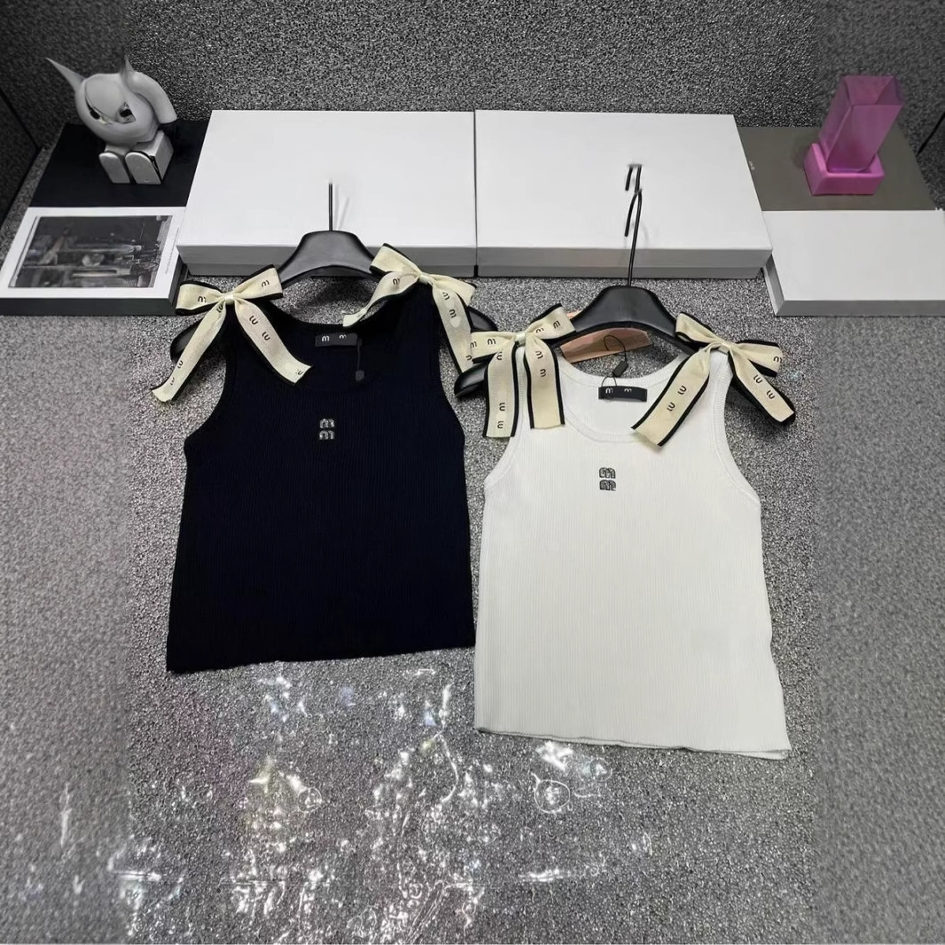 Women Designer T Shirt Knits Tank Top Fashion Hot Diamond Letter Embroidery Knitted Vest Sexy Sleeveless Slim Fit Breathable Pullover Tops-image-940672164