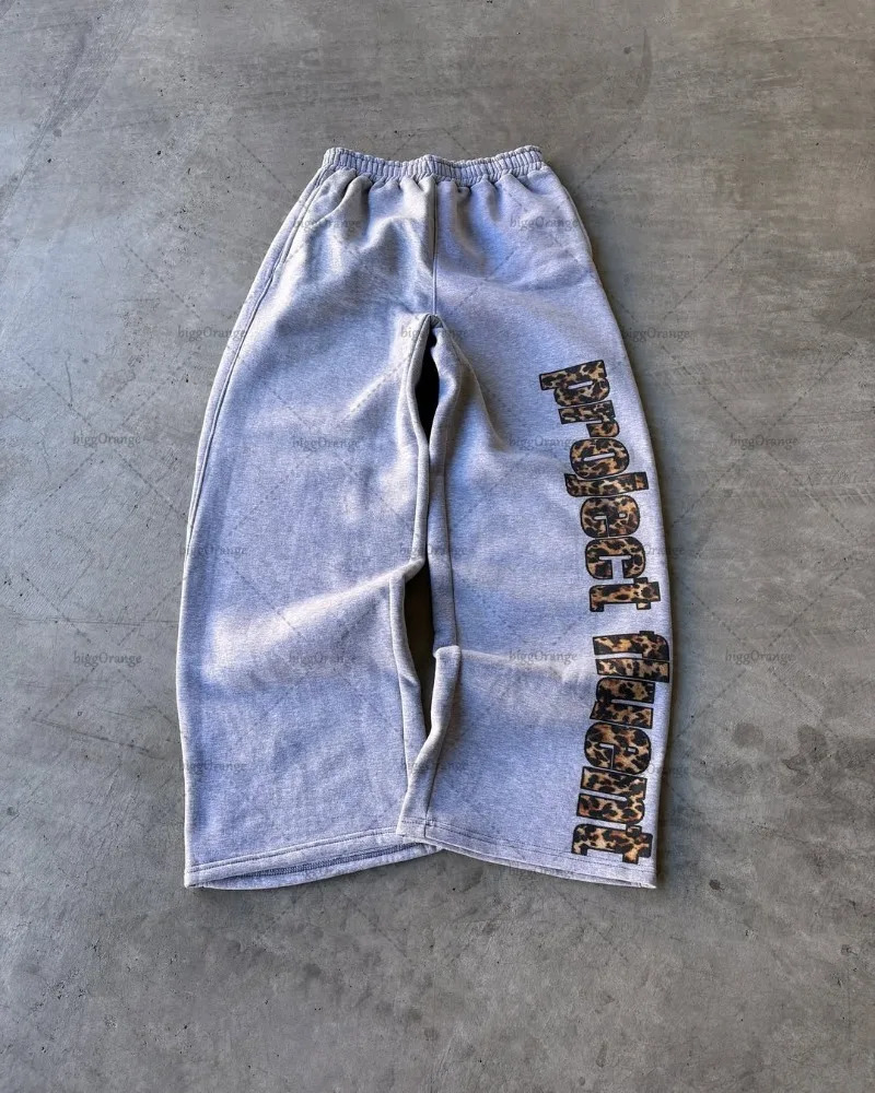 High Street Retro Streetwear Trousers Men Harajuku Y2K Leopard Print Letter Print Baggy Sweatpants Women Goth Hip-hop Jogger 250617