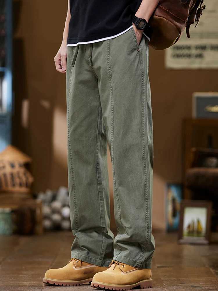 New Mens Baggy Straight Oversize Male Cargo Pants Green Khaki All-match Work Wear Mopping Training Casual Streetwear TrousersXJ250618
