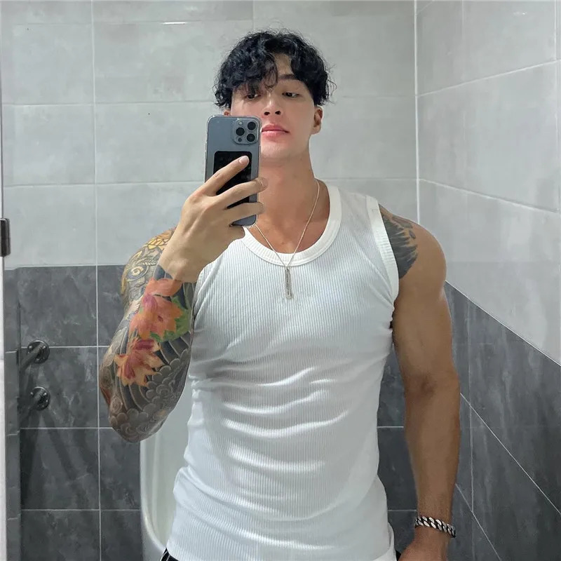 Mens vest solid color Breathable quick drying elastic sports vest men sleeveless undershirt fitness training running tank top 250619