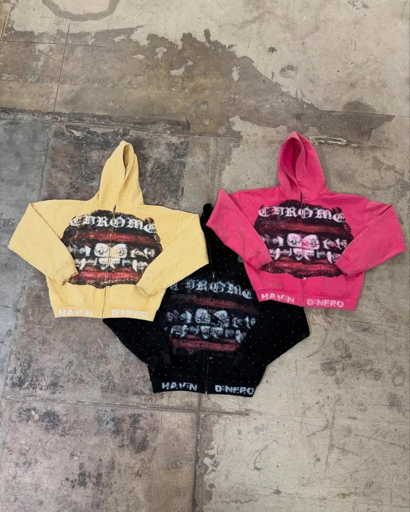 American Hiphop Rock Cartoon Printed Fashion Loose Pullover Hoodie Men Y2k Goth Trendy Street Oversized Sweatshirt Women 250619