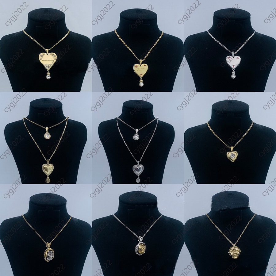 Love pendant inlaid with diamonds Sweater Chain Skull Skeleton pendant tou men's and women's crystal heart necklace Gothic Designer Jewelr