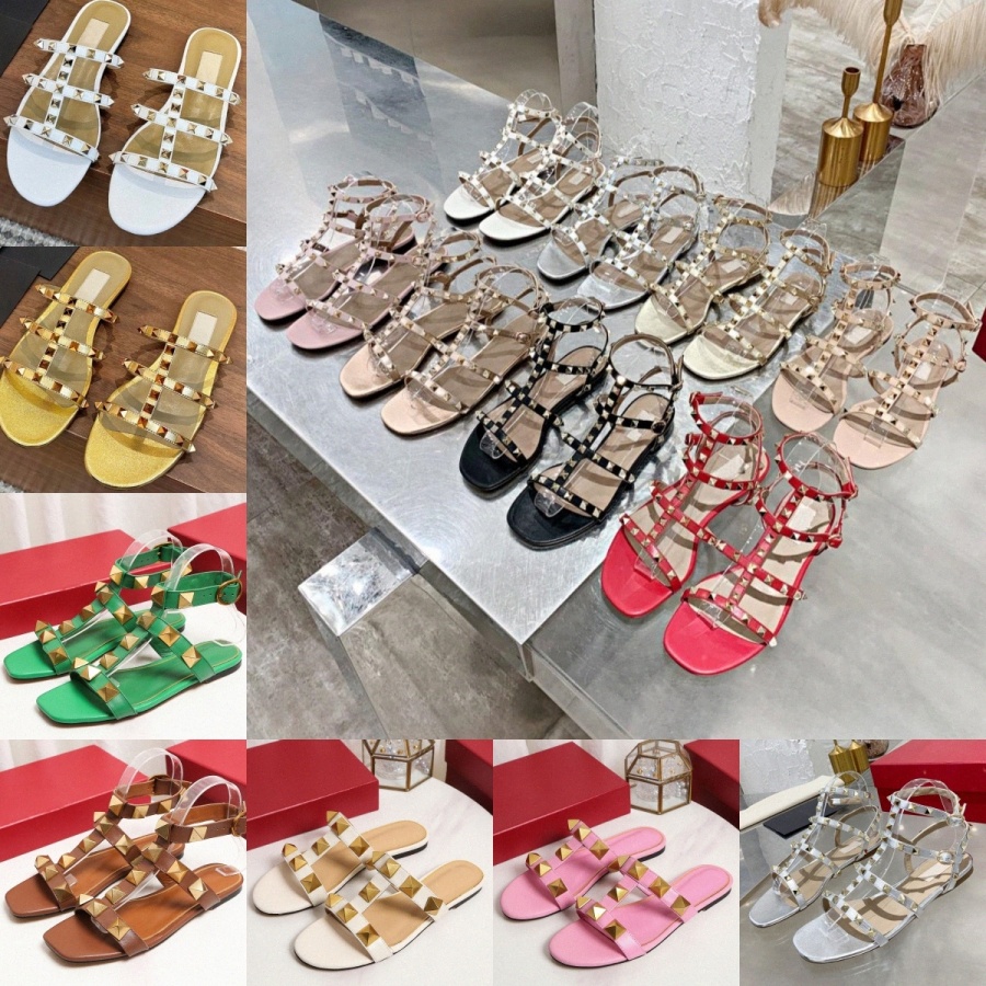 Sandales décontractées Designer Slip-On Sandale plate en cuir Place Flip Flops Tlides Brotte de cheville Sandale Blanc Blanc Rose rose or Brown G