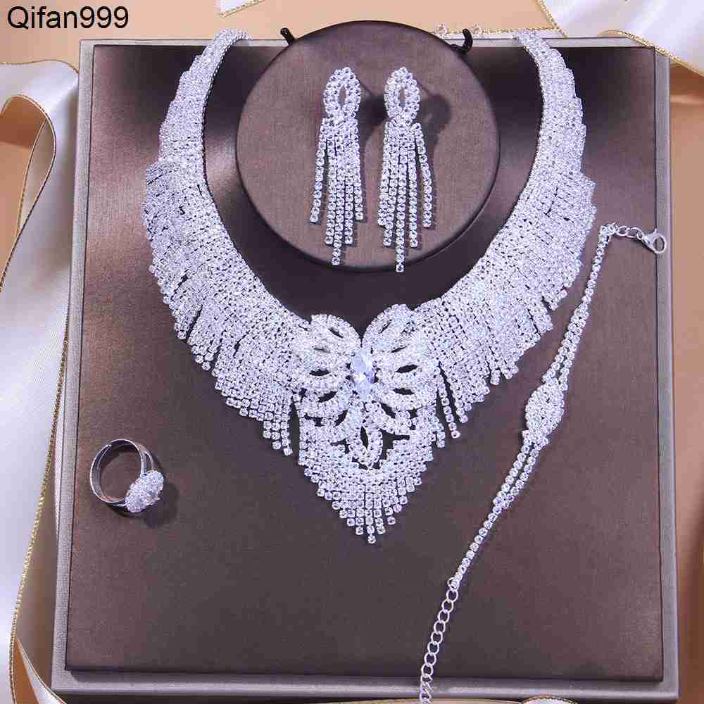 Luxurious Diamond Tassel Necklace Set Bridal Jewelry Set European and American Wedding Jewelry Set