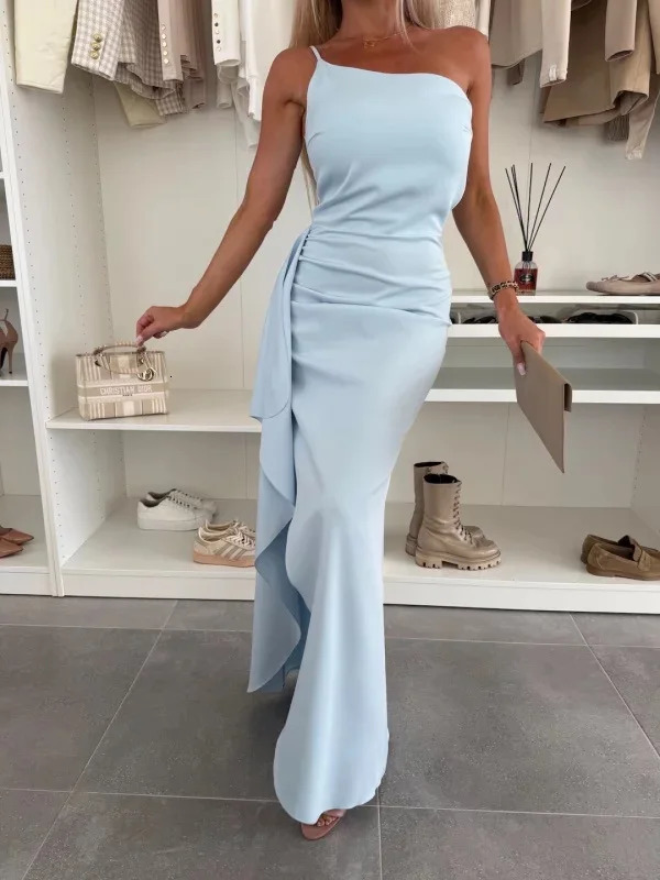 Dress for Women Spaghetti Strap Slit Cut Sexy Dress Elegant Satin Sleeveless Dresses Summer Solid Long Dresses 250616