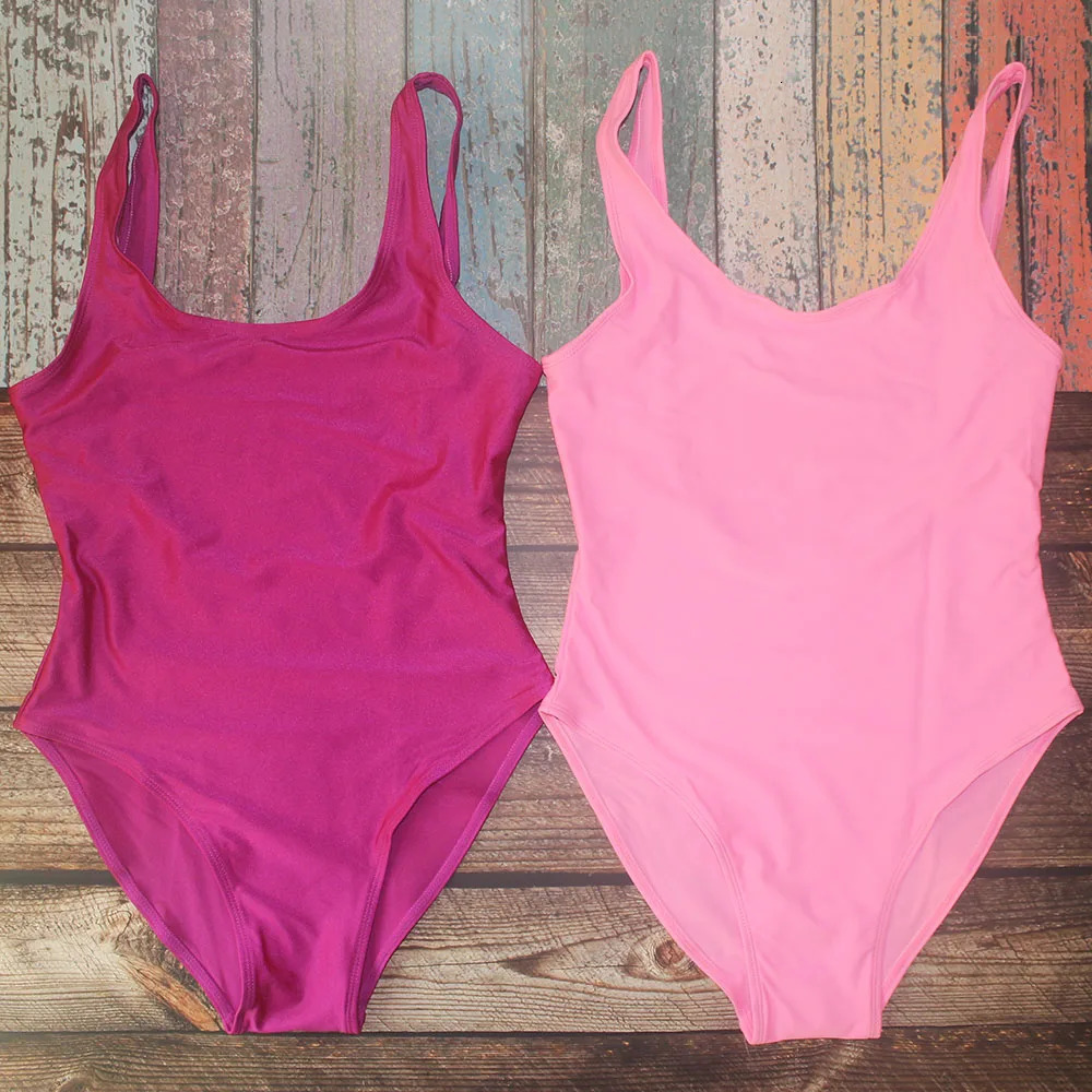 Sexy Scoop Back Swimwear Solid One Piece Swimsuit Women Red Pink White Black Bather Bathing Suit High Cut Swim Wear For Party 250619
