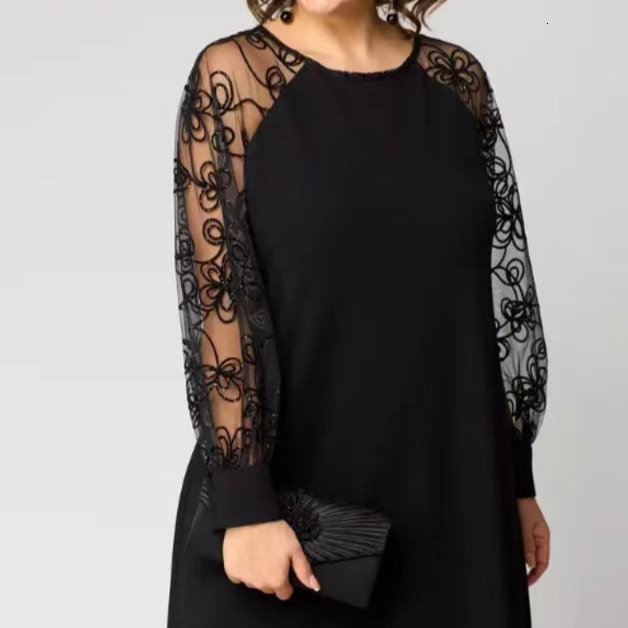 Designer Plus Size Dresseuropean And American Patchwork Lace Spring And Autumn New 2025 Elegant Women's Fashion Slimming Dress Plus Size