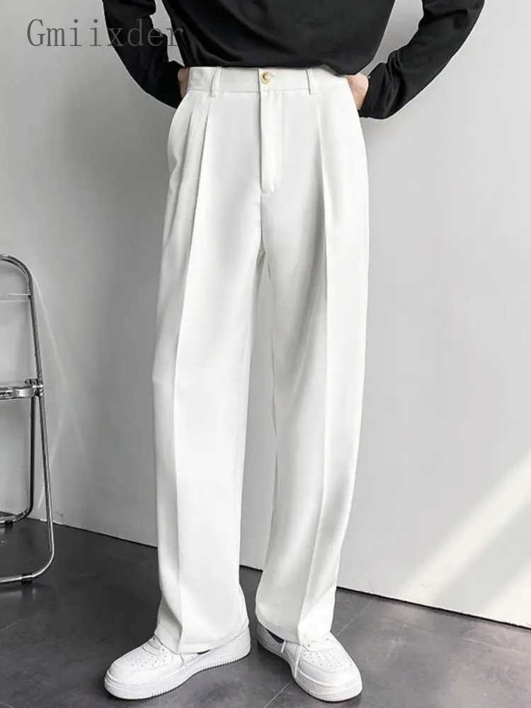 Gmiixder 2023SS Kpop Draping Trousers Men Women Handsome Suit Pants Unisex Loose Thin Retro British Style White Casual Trousers XJ250618
