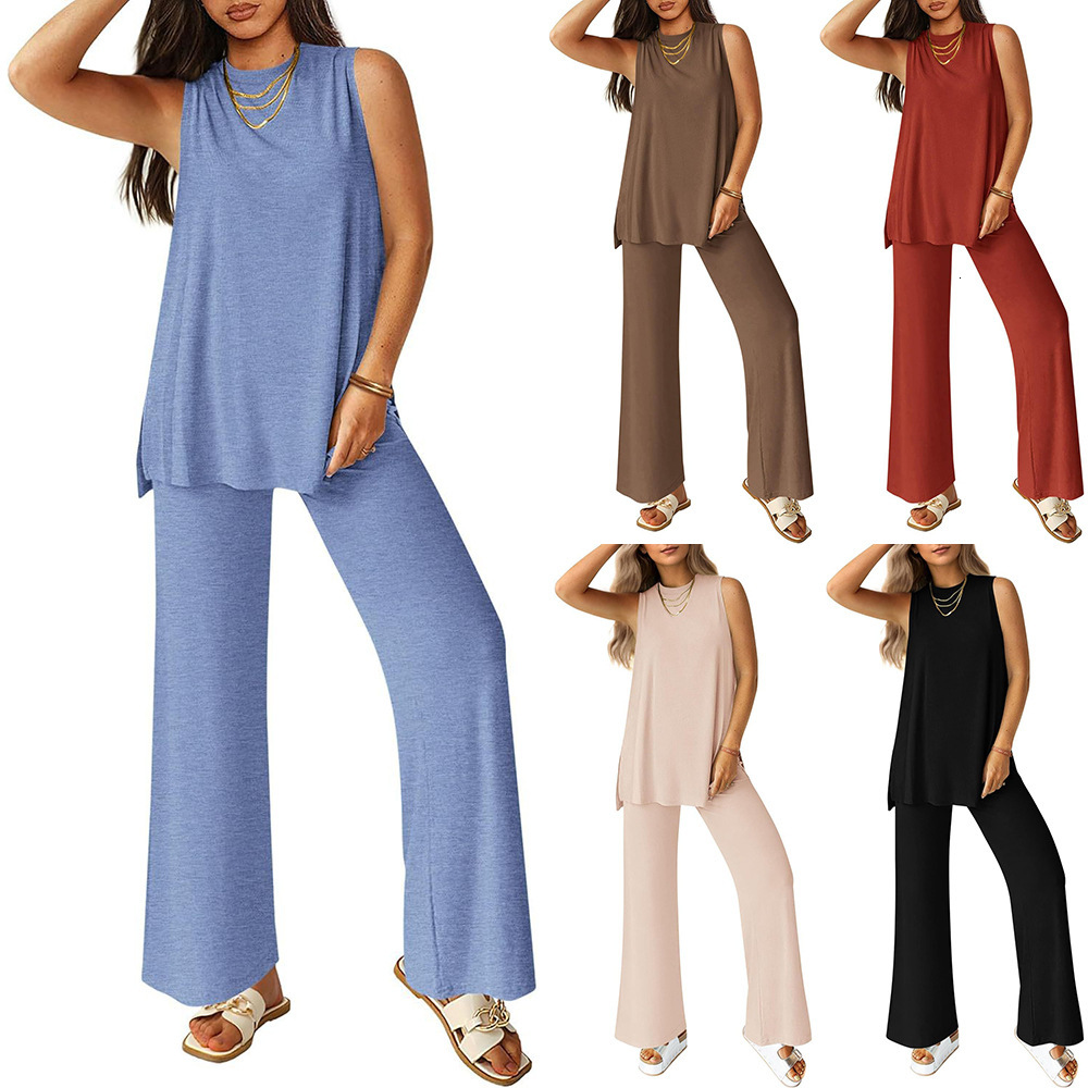 2025 Summer New Womens Sportswear Set Sleeveless Tank Top and Wide-leg Pants Two-piece Set