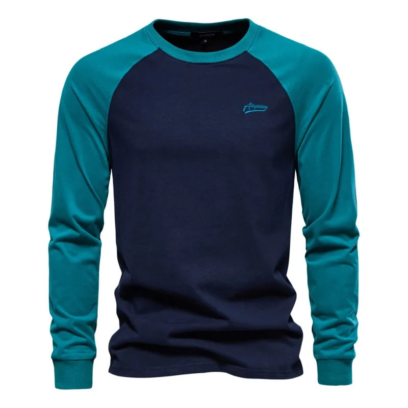 European Size Ragdoll Sleeve Mens Base Shirt Long Sleeve Splicing T-shirt Men Casual Mens Cotton T-shirt 250618