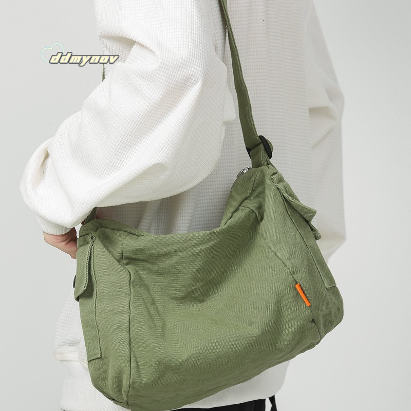 Canvas for Women, Ins Artistic and Casual, Large Capacity Crossbody Bag, Lazy Style, Korean Version, Solid Color Shoulder Bag ddmynov