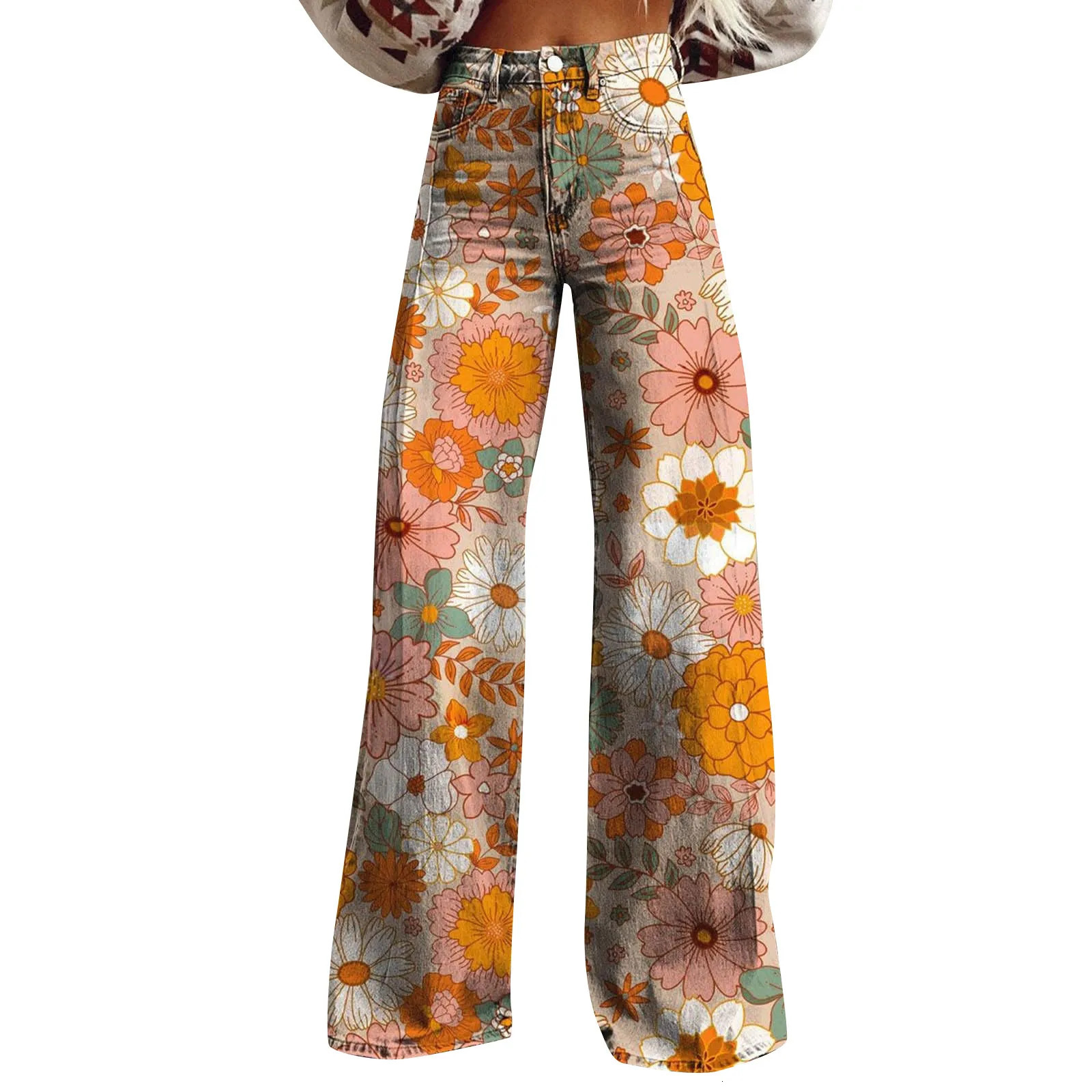 Vintage Floral Print Wide-leg pants for women High waist straight pants Spring Summer Loose Pant Street Fashion y2k clothes 250614