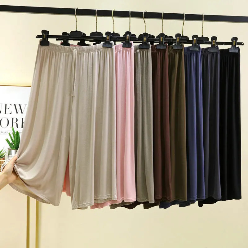Plus size L to 6XL UNeck Womens Modal pant calflength summer wide leg pants drawstring short pants casual homewear pants 250609