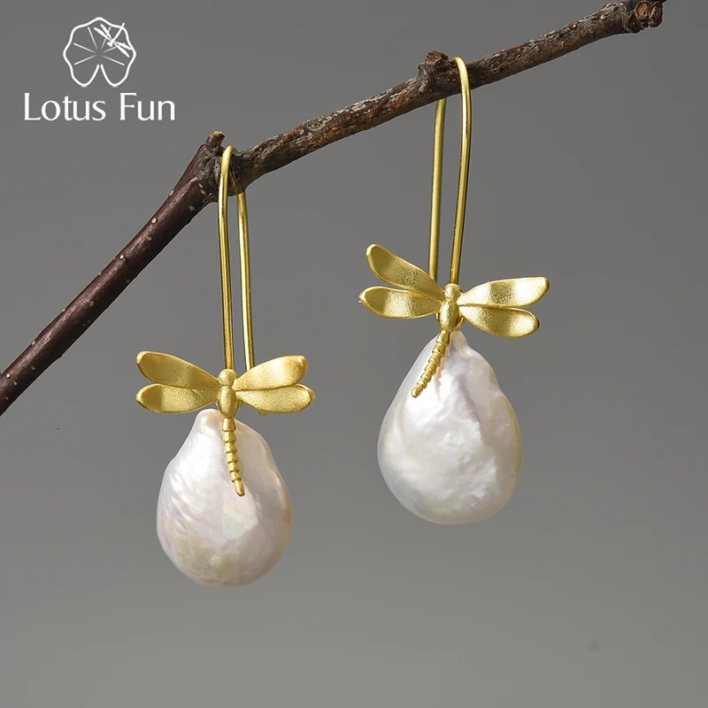 Fun Natural Stone Dragonfly French Baroque Pearl Removable Earrings for Women Real 925 Sterling Silver Fine Jewelry 250618
