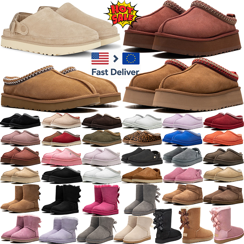 free shipping designers slippers tasman fur slide tazz bow boots chestnut black classic platform winter girls mens womens snow boots big size 5-14
