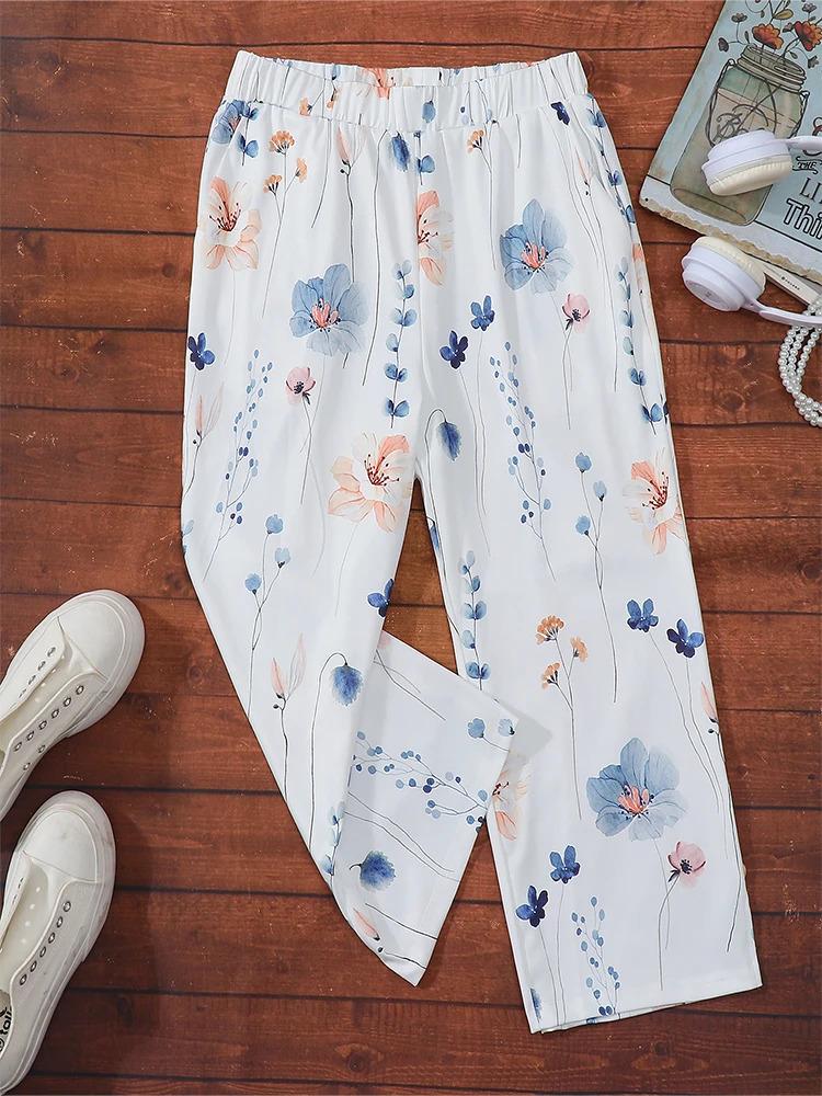 Plus Size Womens Hawaii Floral Prints Trousers Comfortable Simple For Everyday Wear Comfortable Sobriety 250609