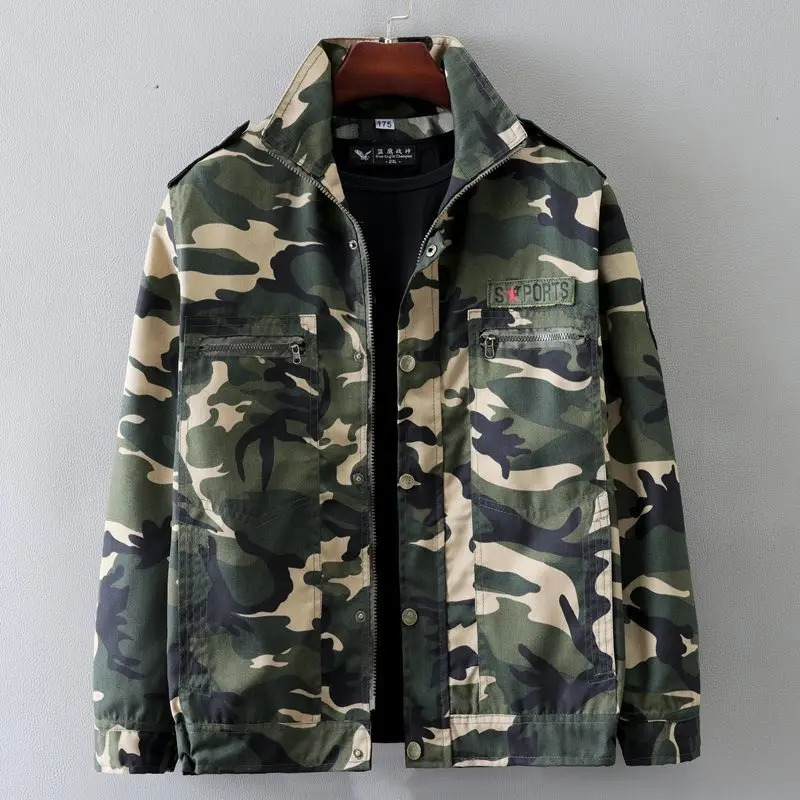 Fashion Lapel Zipper Pockets Spliced Printed Camouflage Coats Mens Clothing Autumn Loose All-match Tops Casual Jackets 250619