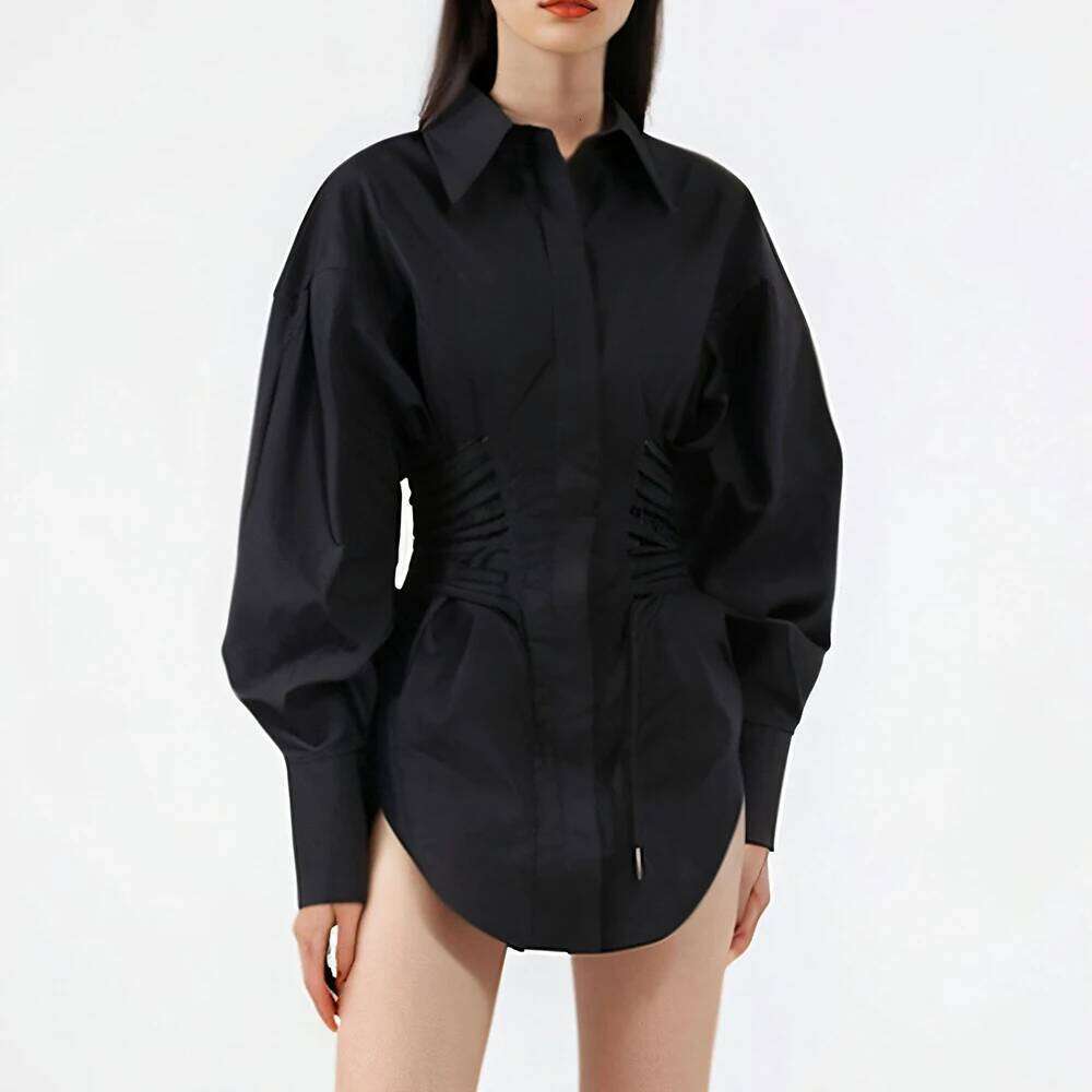 Designer Clothing 2025 Waist Strap For Women Women's Niche Design Solid Color Long Sleeve Shirt Top Female Autumn Fashion