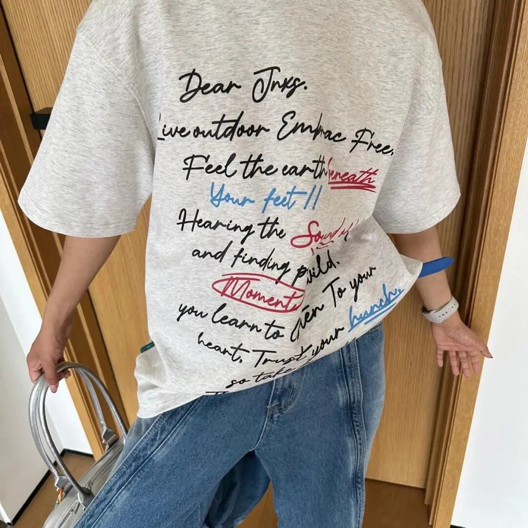 Korean Casual Letter Graphic Printed Cotton T Shirt Retro Harajuku Hip Hop Streetwear Oversized Loose Top Tees for Women Men 250616