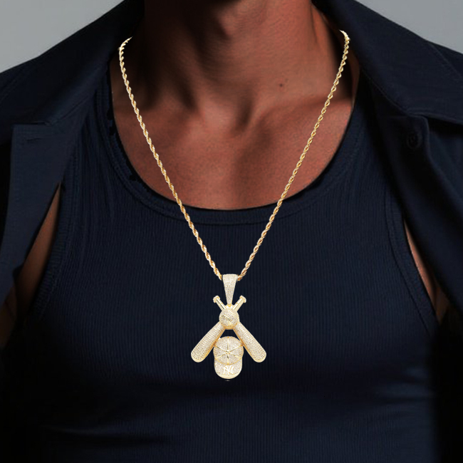 New In Hip-hop Baseball Cap Pendant Full Iced Out Cubic Zirconia Real Gold Personalized Trendy Mens Sports Accessory Wolf Tide Rapper Hip Hop Punk R