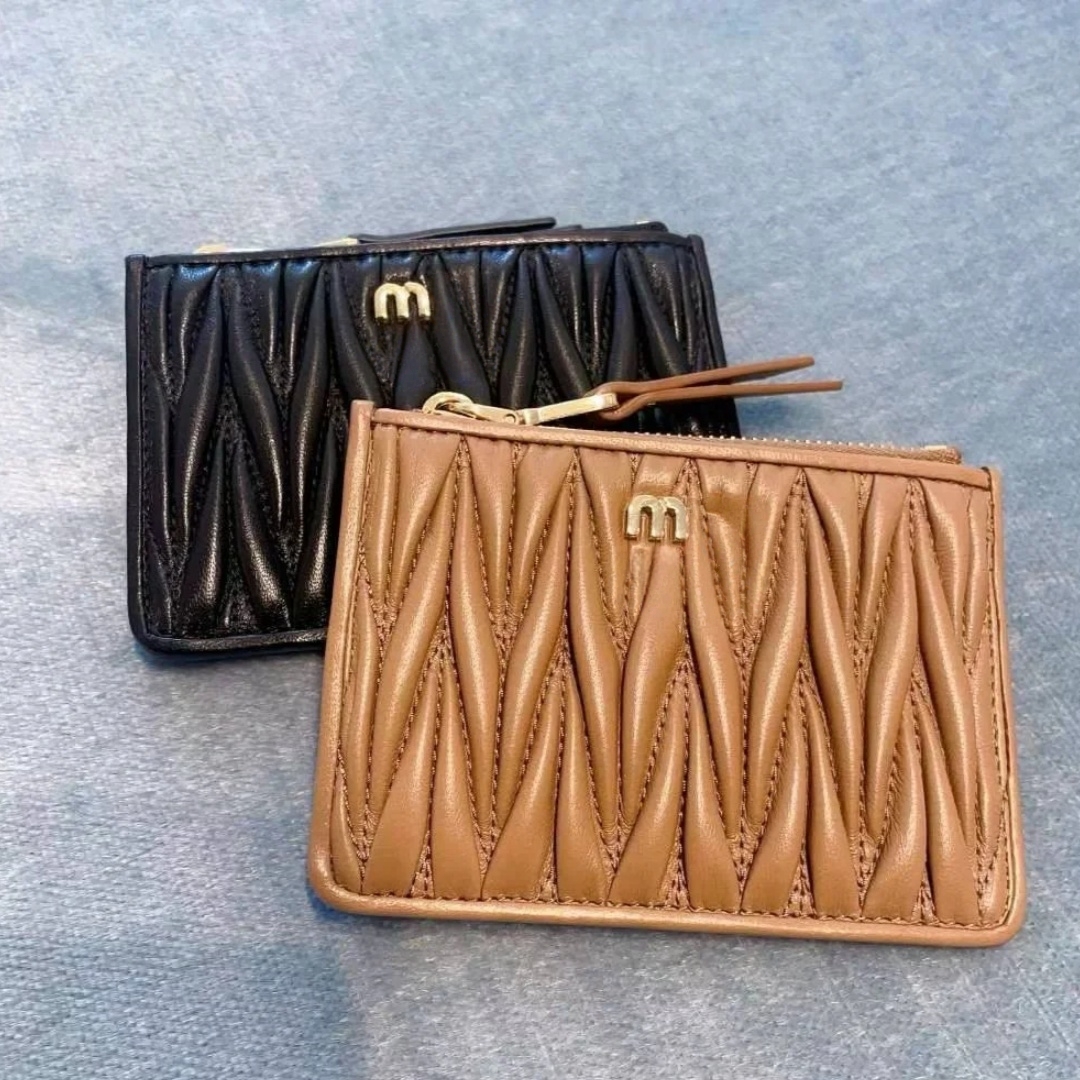 Black leather coin purse Designer wallet Womens Men Business card holder matelasse nappa Long Zippy Flap wallet key pouch Luxury cardholder id card