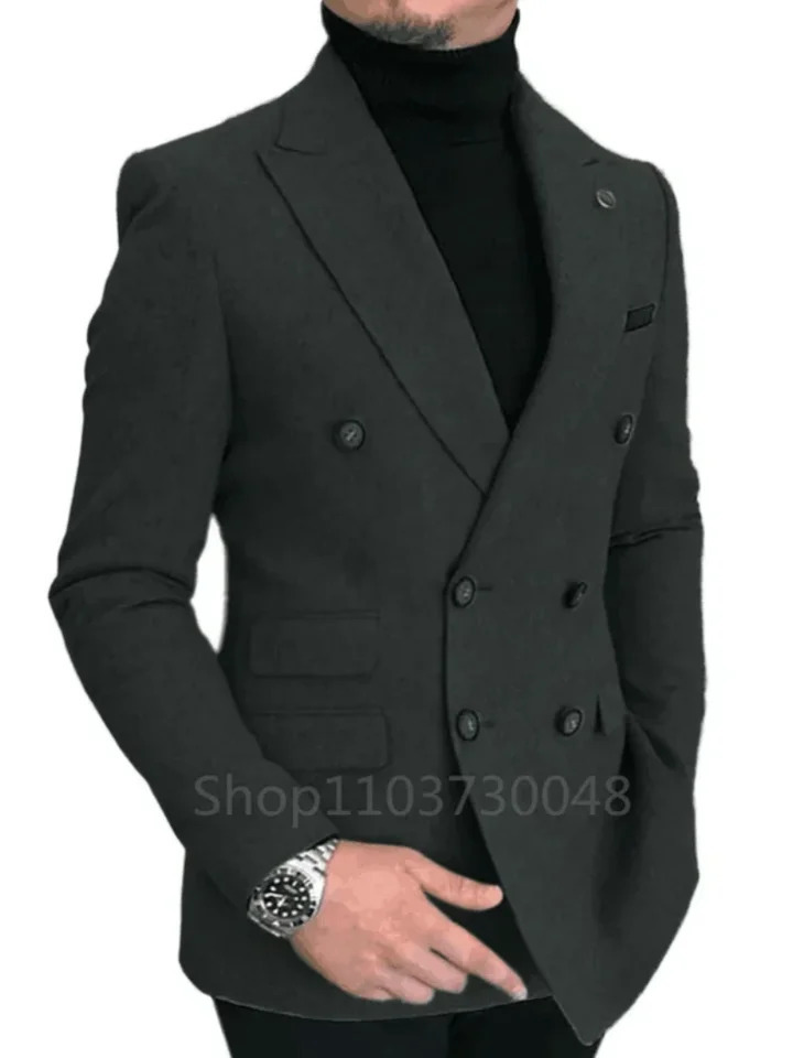 Mens Woolen Blazer Jacket Lapel Double Breasted Suit Coat Slim Fit Male Casual Business Wool For Autumn Winter 250614
